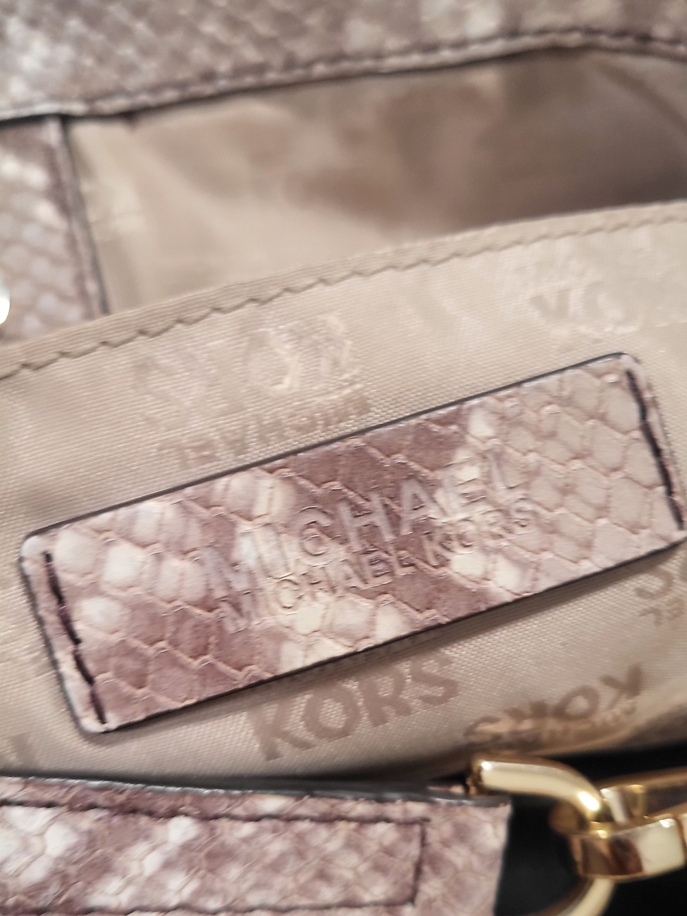 Michael Kors Taupe Snake-Embossed Tote with Tassel - Picture 8 of 8